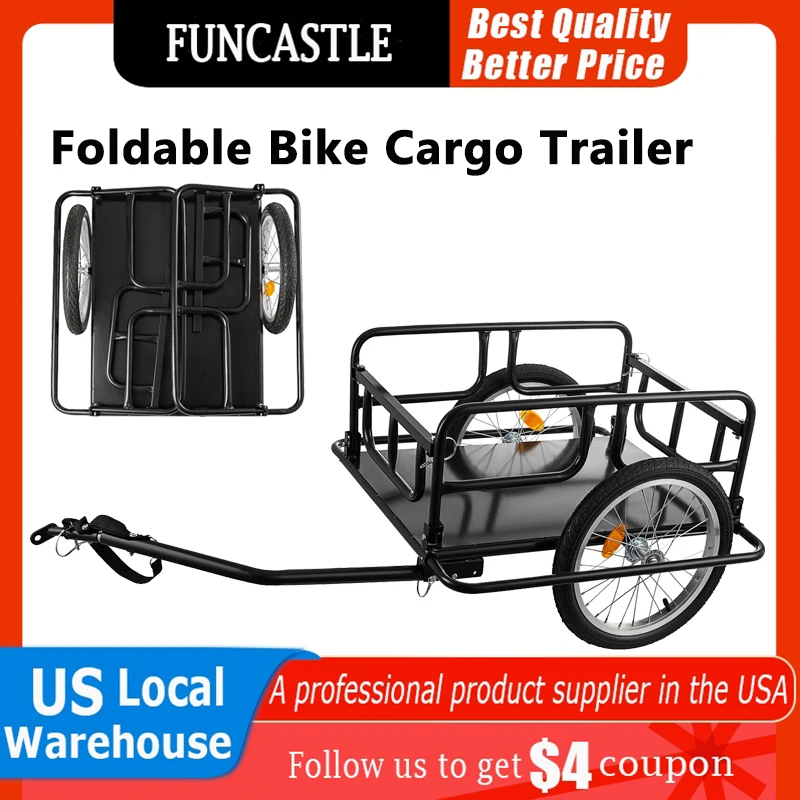 

Foldable Bike Cargo Trailer, Bicycle Wagon Cart, Carbon Steel, Compact Storage Trolley Cart, 16 "Wheels, Fit Most Bike, 120lbs