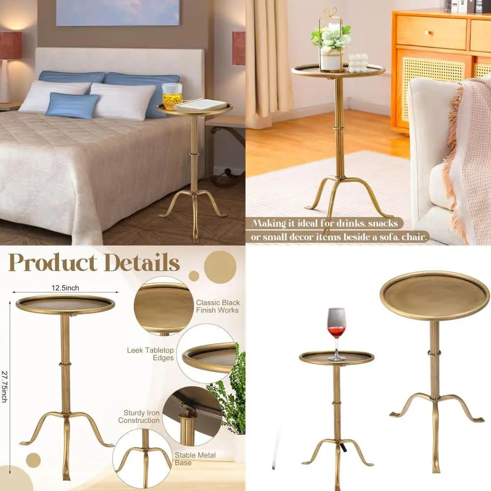 

Бронзовый круглый металлический столик для напитков, диаметр 12,5 дюймов, высота 27,75 дюймов, идеально подходит для небольших помещений в спальне или гостиной.