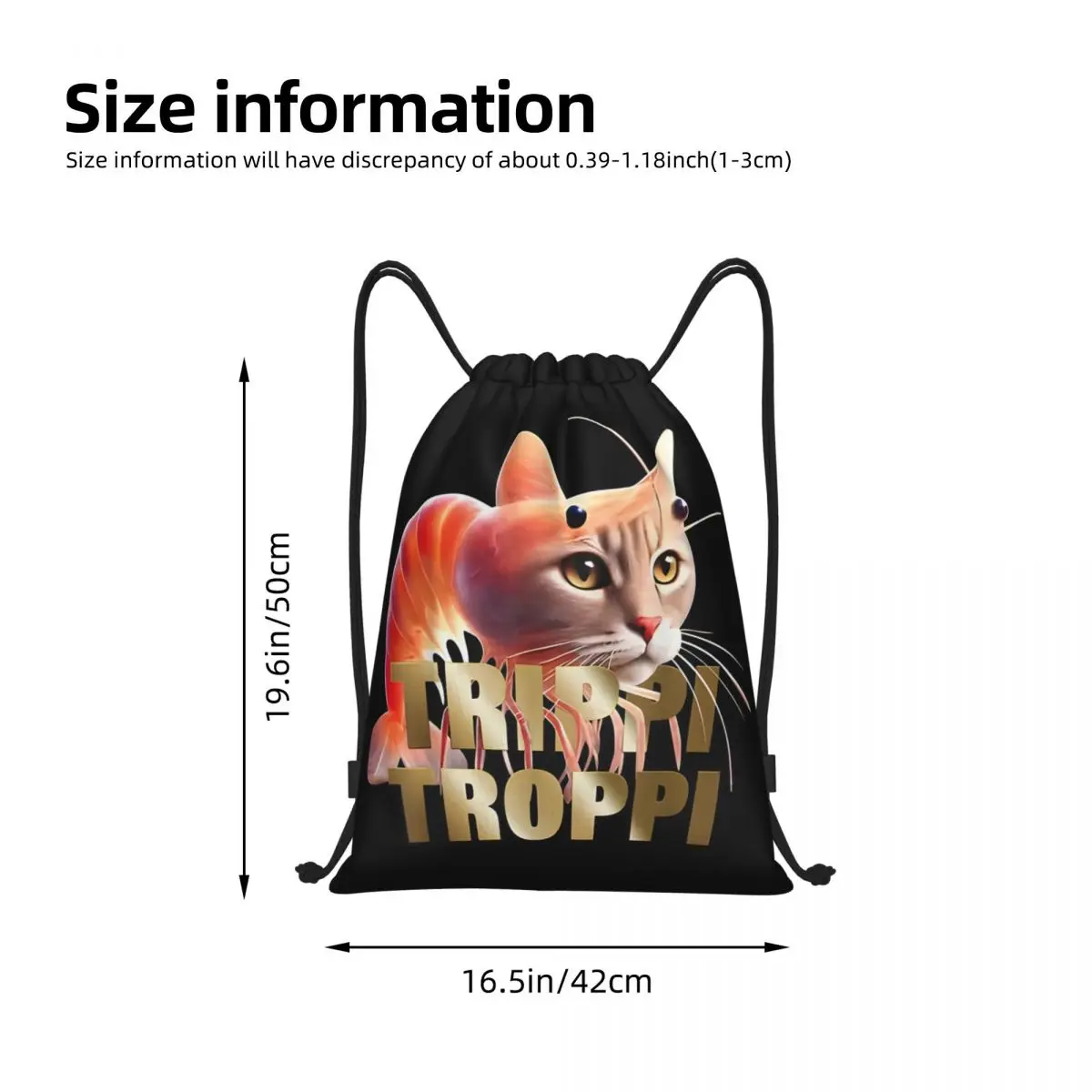 Trippi Troppi Cat Italian Brainrot Meme Drawstring Backpack Sports Gym Bag String Sackpack for Hiking