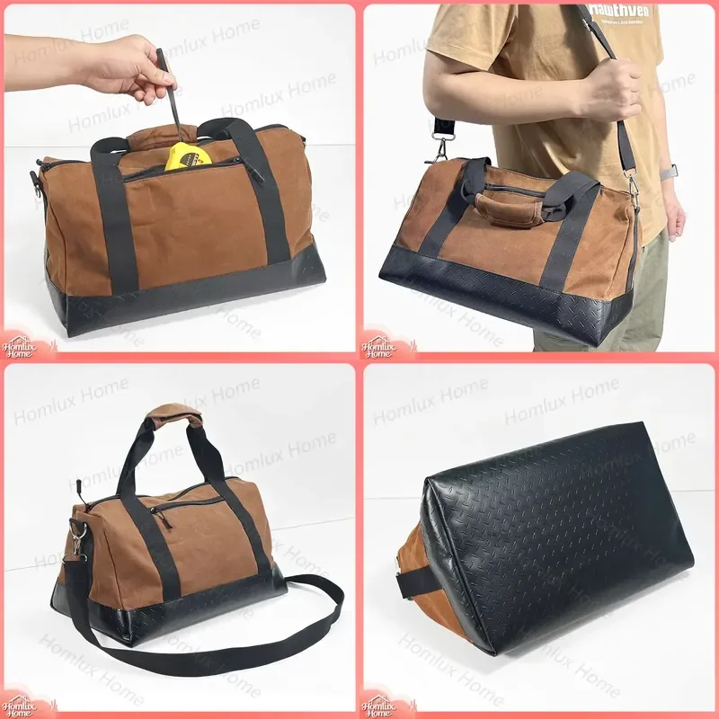 Multi Compartment Wide Tool Bag Large Two Tone Canvas Tote Bag Convertible Carry Options for DIY Professional Use Heavy Duty