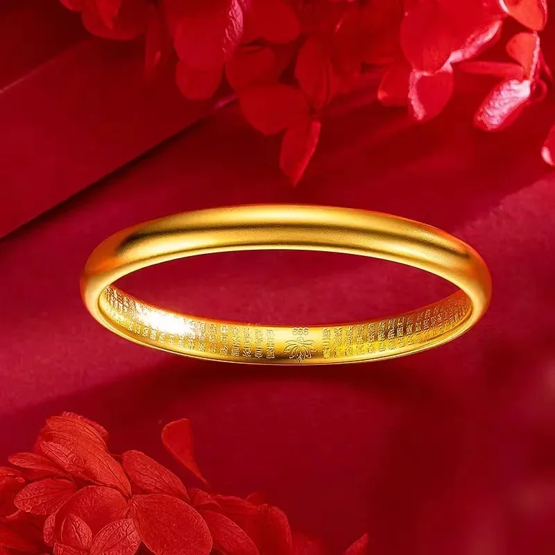 9999 real gold 24K yellow gold Lotus Heart Sutra Bracelet Ancient Method Inheritance Retro Bracelet Frosted Ring