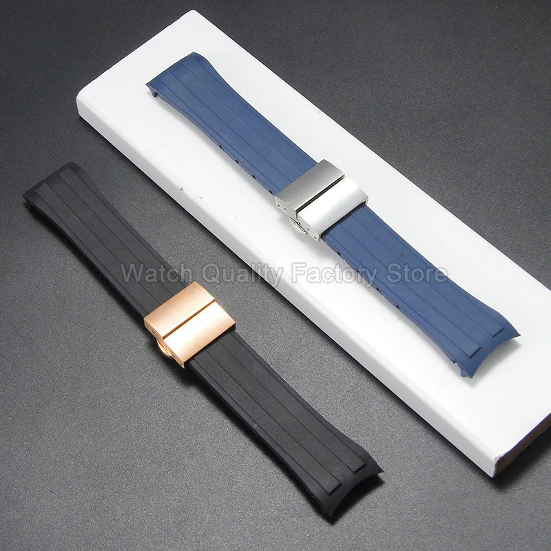 ل MIDO M026 الغوص ساعة ملحق حزام ساعة سيليكون 22 مللي متر تصميم منحني مريح للطي مشبك الفولاذ المقاوم للصدأ الأزرق الأسود