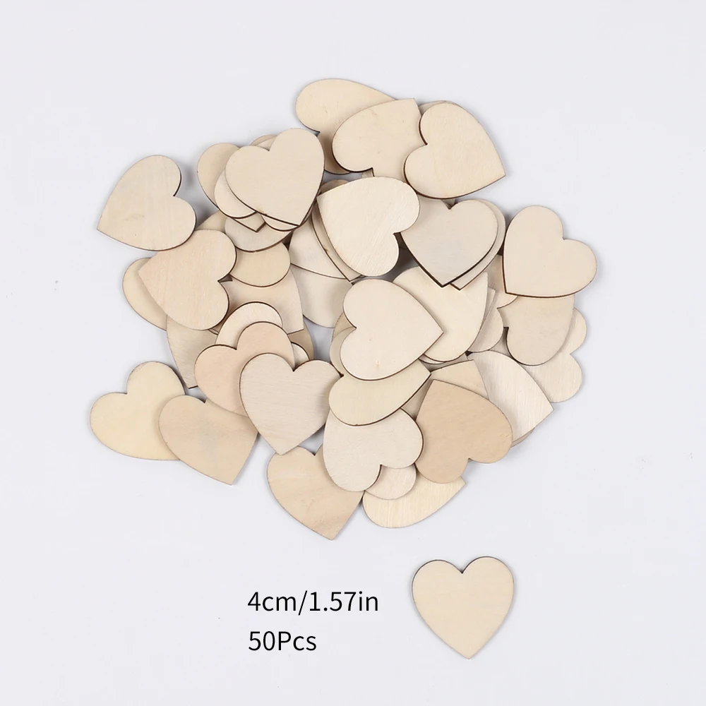 50/100/200 Stuks Onvoltooide Houten Harten Voor Ambachten 1-6 Cm Hart Lege Houten Ornamenten verjaardag Bruiloft Kerst Decor