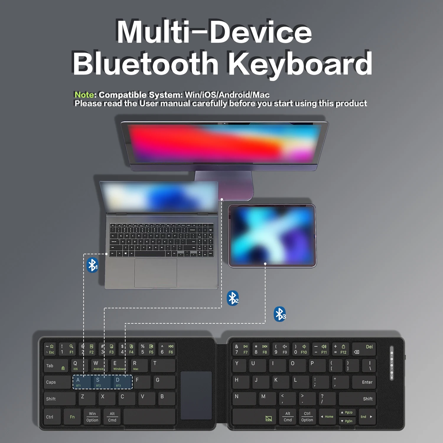 Jomaa mini teclado portátil para smartphone, teclado sem fio dobrável Bluetooth com touchpad para iphone 17 pro max