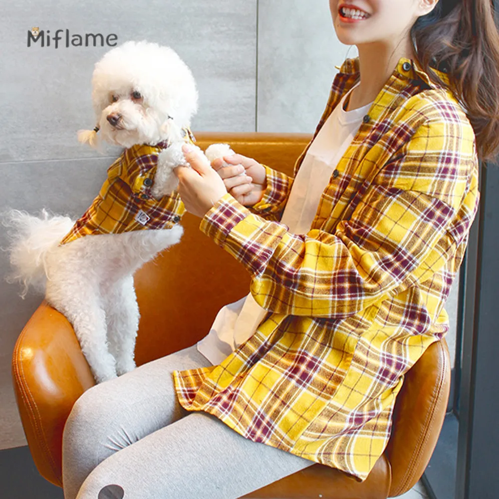 Miflame Plaid Pet Shirt For Dog And Owner Matching Outfits Schnauzer Cotton Breathable Small Dogs Clothes Casual Puppy Garment