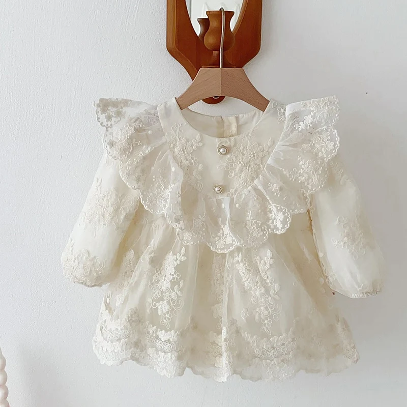 2024 New Autumn 0-24M Children Clothes Newborn Baby Girls Bodysuits Long Sleeved Cotton Lace Splicing Infant Baby Girls Jumpsuit