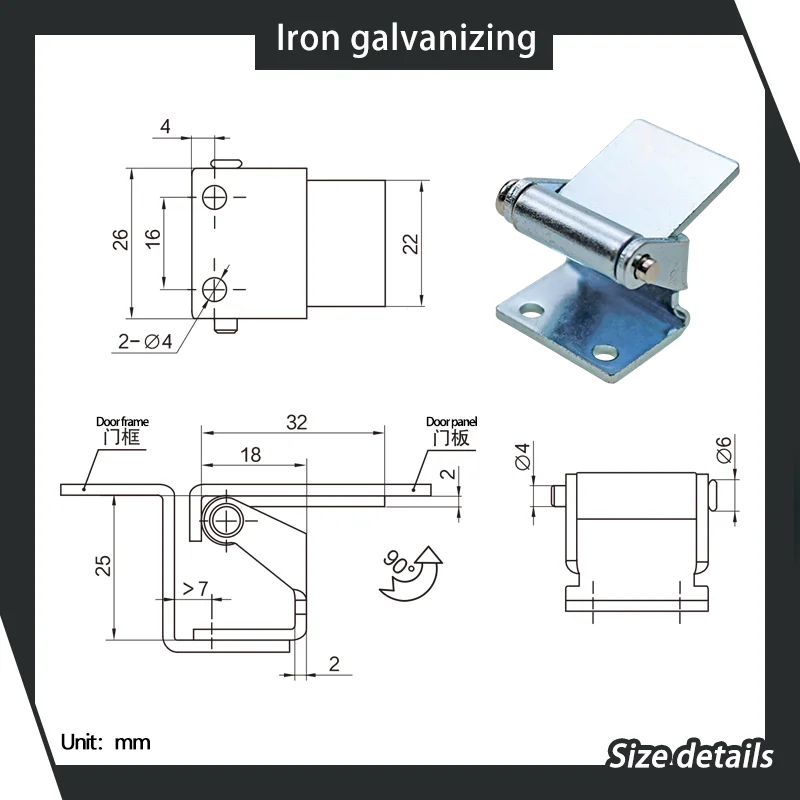 Caja de cuero galvanizado de hierro comercial, caja de equipo Industrial, esquina de puerta, bisagra de puerta pequeña