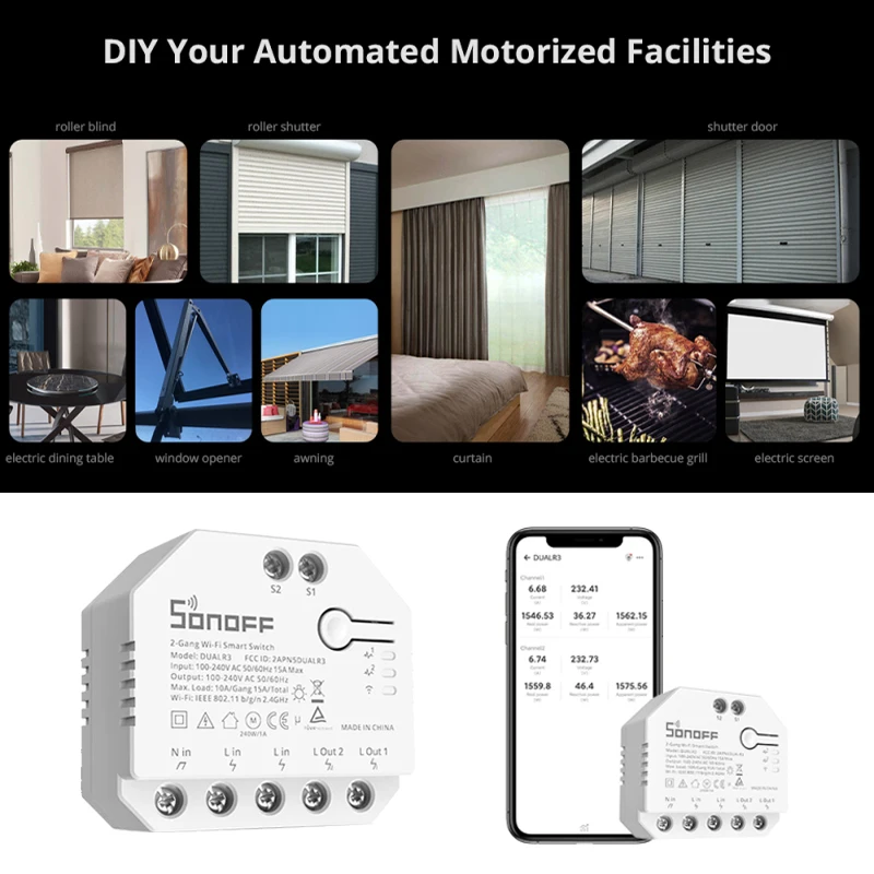 SONOFF-miniinterruptor inteligente DUAL R3, dispositivo con Wifi, temporizador y Monitor, Control EWeLink, hogar inteligente a través de Alexa y Google Home