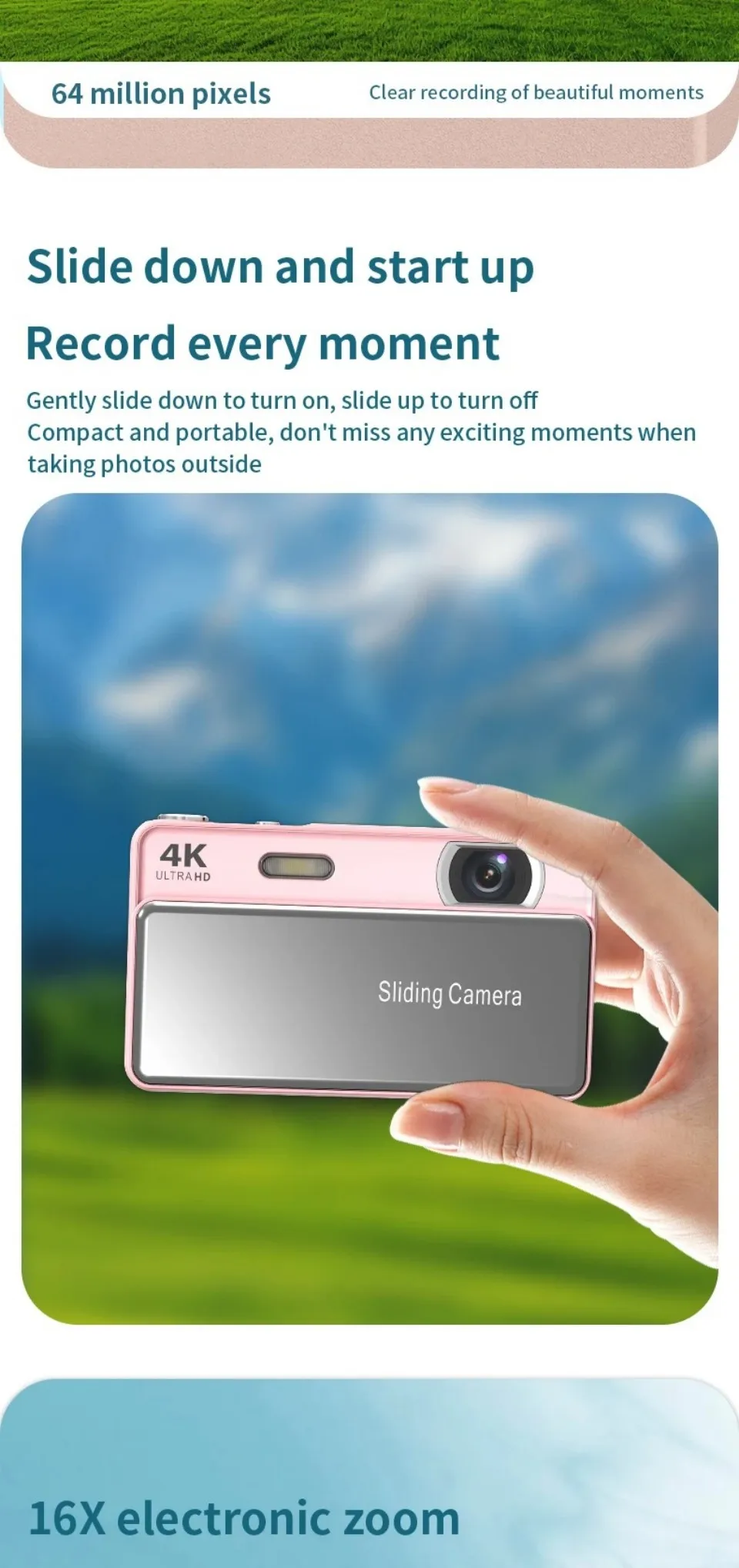 4K HD Sliding Digital Camera 64MP Retro CCD‑Style Mini Camera IPS Screen Multiple Shooting Modes Student Campus Photo Video Cam