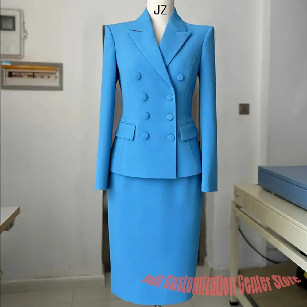 

Professional Double Breasted Women's Suit 2 Pieces Elegant Office Lady Jacket+Mini Skirt Custom Made Formal Outerwears