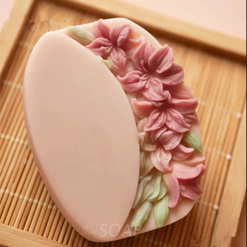 2023 Newest 3D Flower Soap Mold Oval Shape Silicone Soap Molds for Soap Making Bath Bar Handmade Natural DIY Soap Making Mould