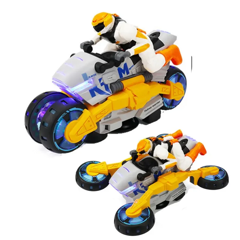 Electronic Transformation Motorbike Rotating Stunt Motorcycle with LED Light Sound Effect Music Universal Deformation Car Toy