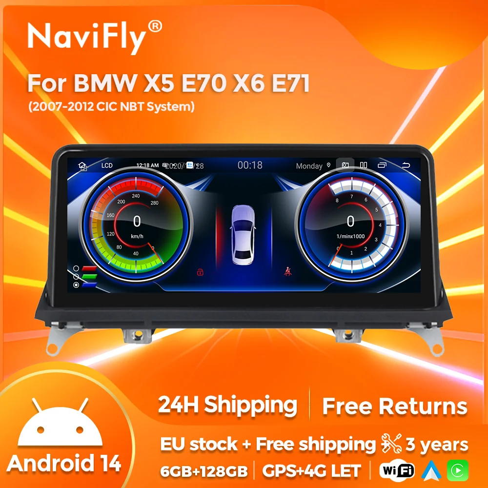 NaviFly 8 Core Android Auto Car Radio Wireless Carplay All-in-One For BMW X5 E70 X6 E71 2007-2014 CCC CIC System 4G+WiFi GPS BT