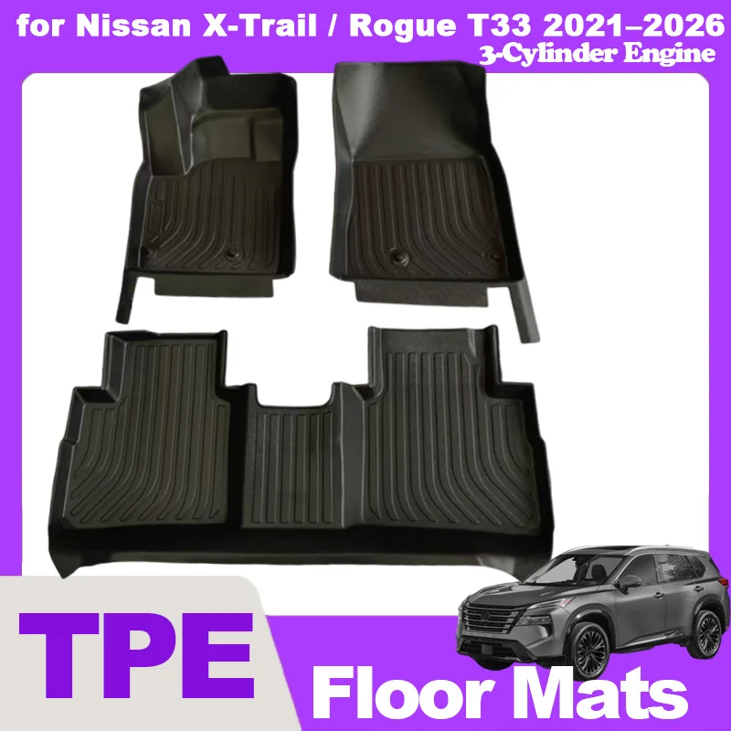 for Nissan X-Trail / Rogue T33(3-Cylinder Engine) 2021–2026 TPE Floor Mats Set TPE