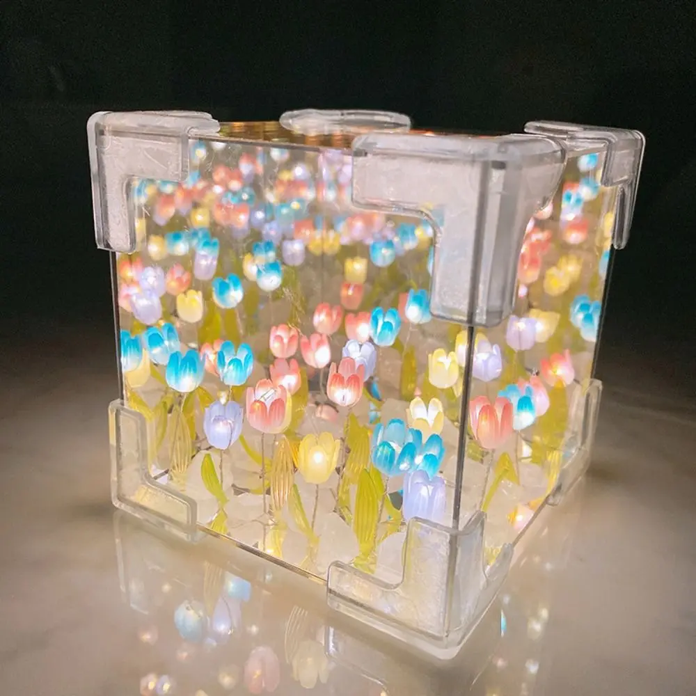 Excluding Gift Bags Tulip Night Light Acrylic 21 Flowers Tulips Flower Table Lamp Creative Magic Cube Mirror Light