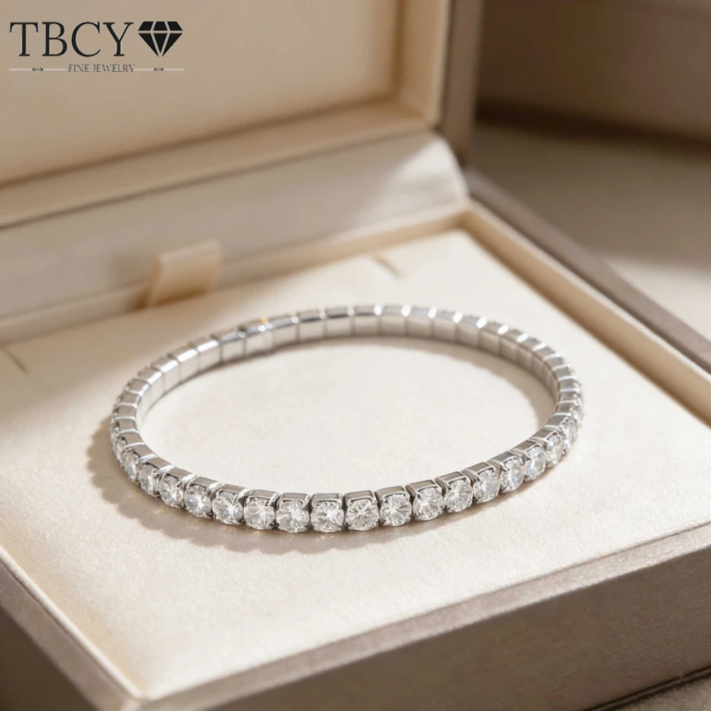 

Эластичный теннисный браслет TBCYD с муассанитами цвета D для женщин, серебро 925 пробы, браслет-цепочка с муассанитами для женщин, ювелирные изделия GRA