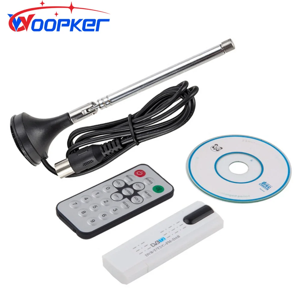 Woopker DVB Digital Antenna USB 2.0 HDTV TV Tuner Receiver with Remote for DVB-T2/DVB-T/DVB-C/FM/DAB for Laptop PC Computer