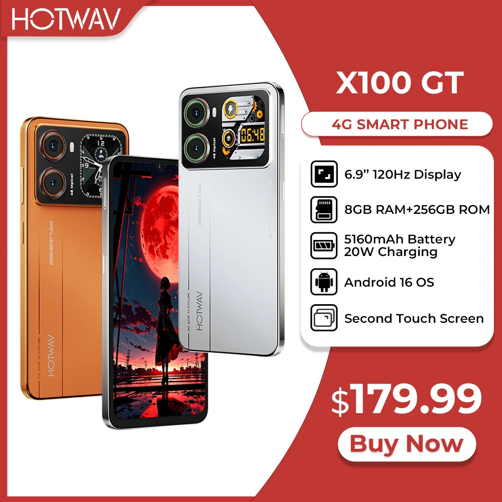 HOTWAV X100 GT Android 16 Smartphone 6.9'' 120Hz 48MP 5160mAh 20W Mobile Phone with Second Screen 8GB 256GB IR Blaster Cellphone