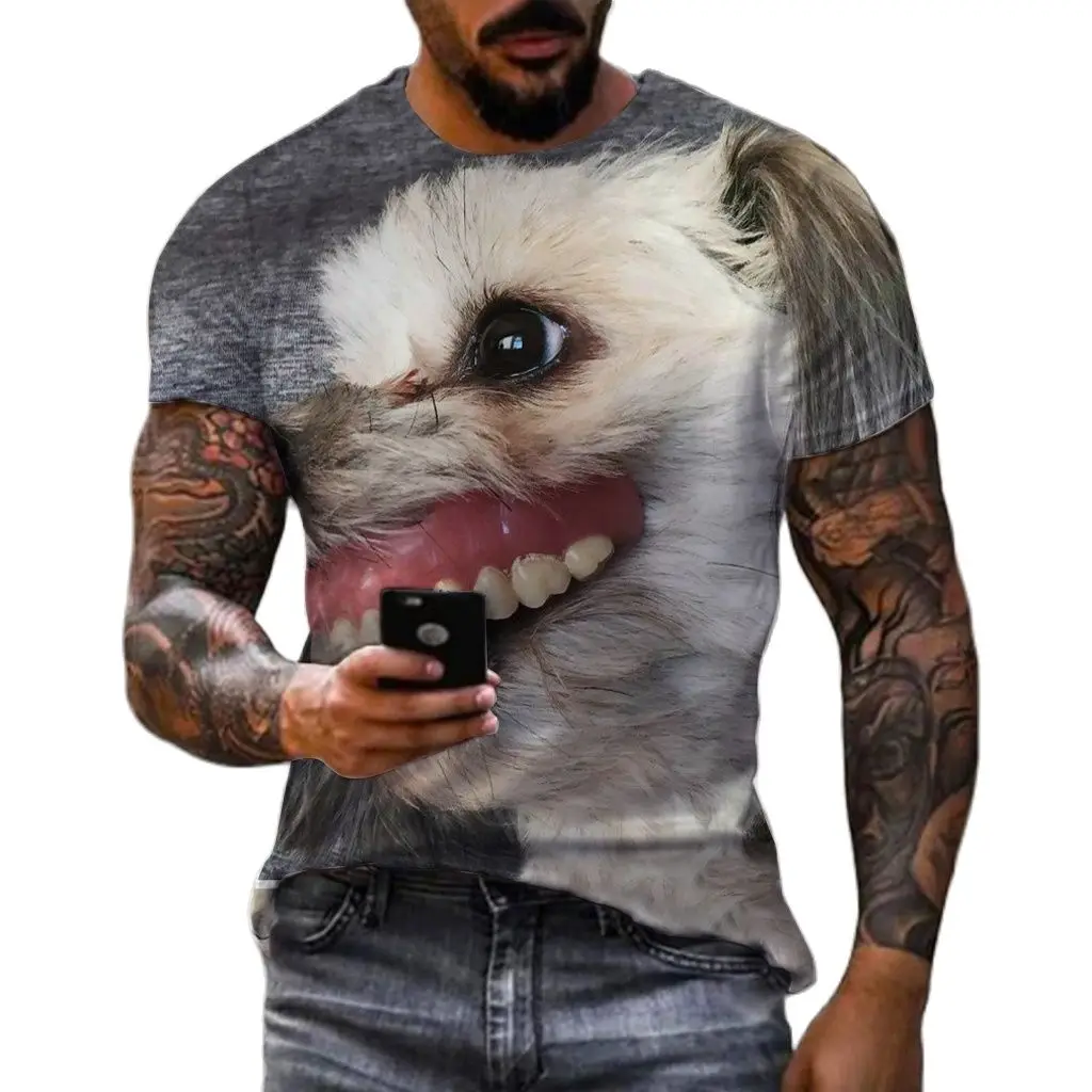 Summer Men 3d Printed Funny Animal Fun T-Shirt Fashion Casual Loose O Neck Short Sleeve Hip Hop Personality Plus Size Top