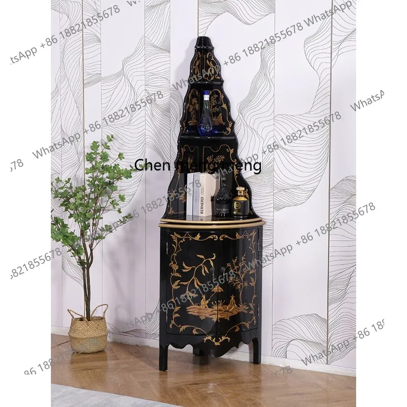 خزانة زاوية صينية مثلثة لغرفة المعيشة، رف زاوية مزخرف لخزانة التخزين #1