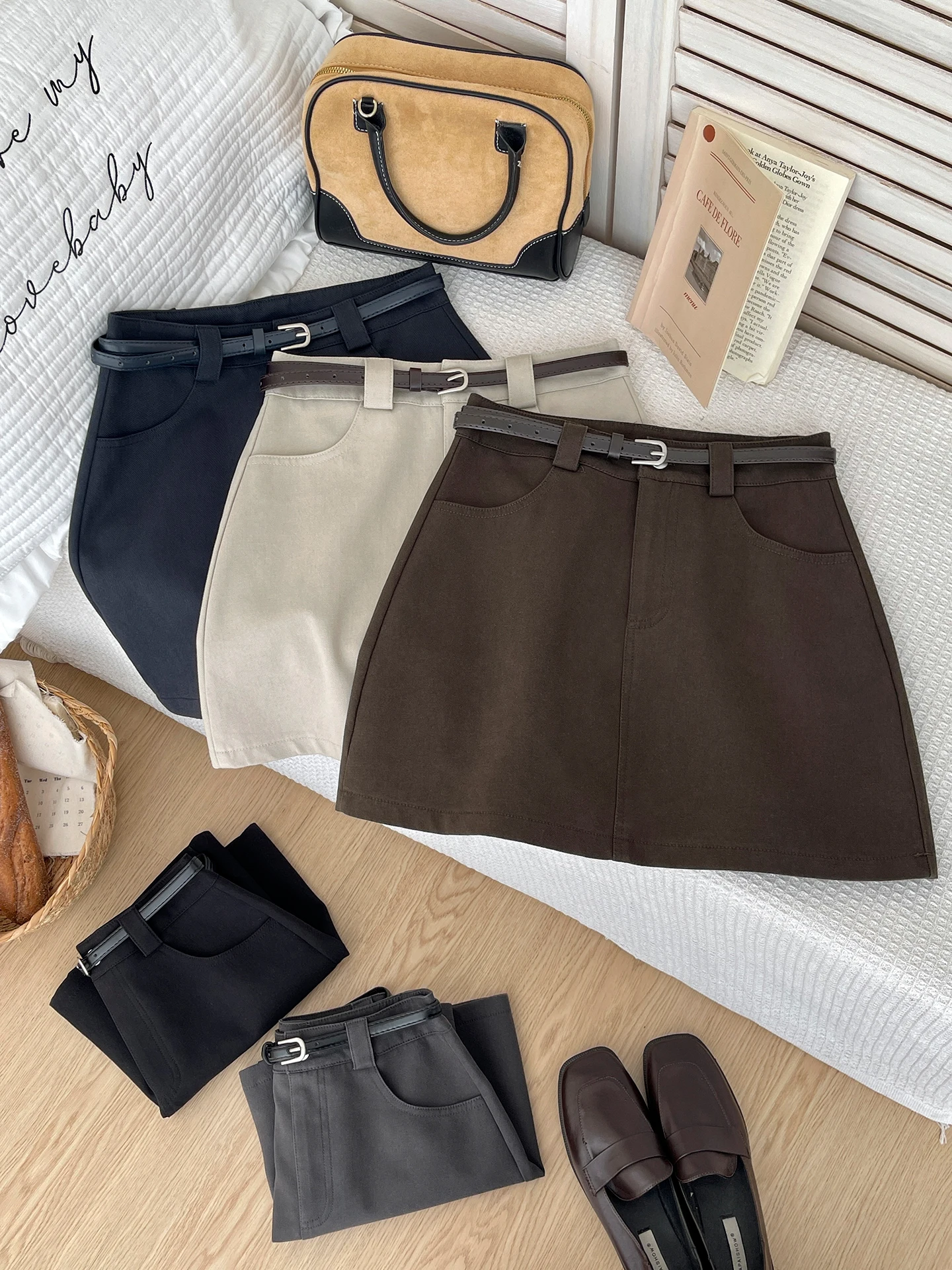 Chic Color café Waed algodón traje t falda ort mujer otoño Ele envolvente alrededor de una línea f longitud faldas