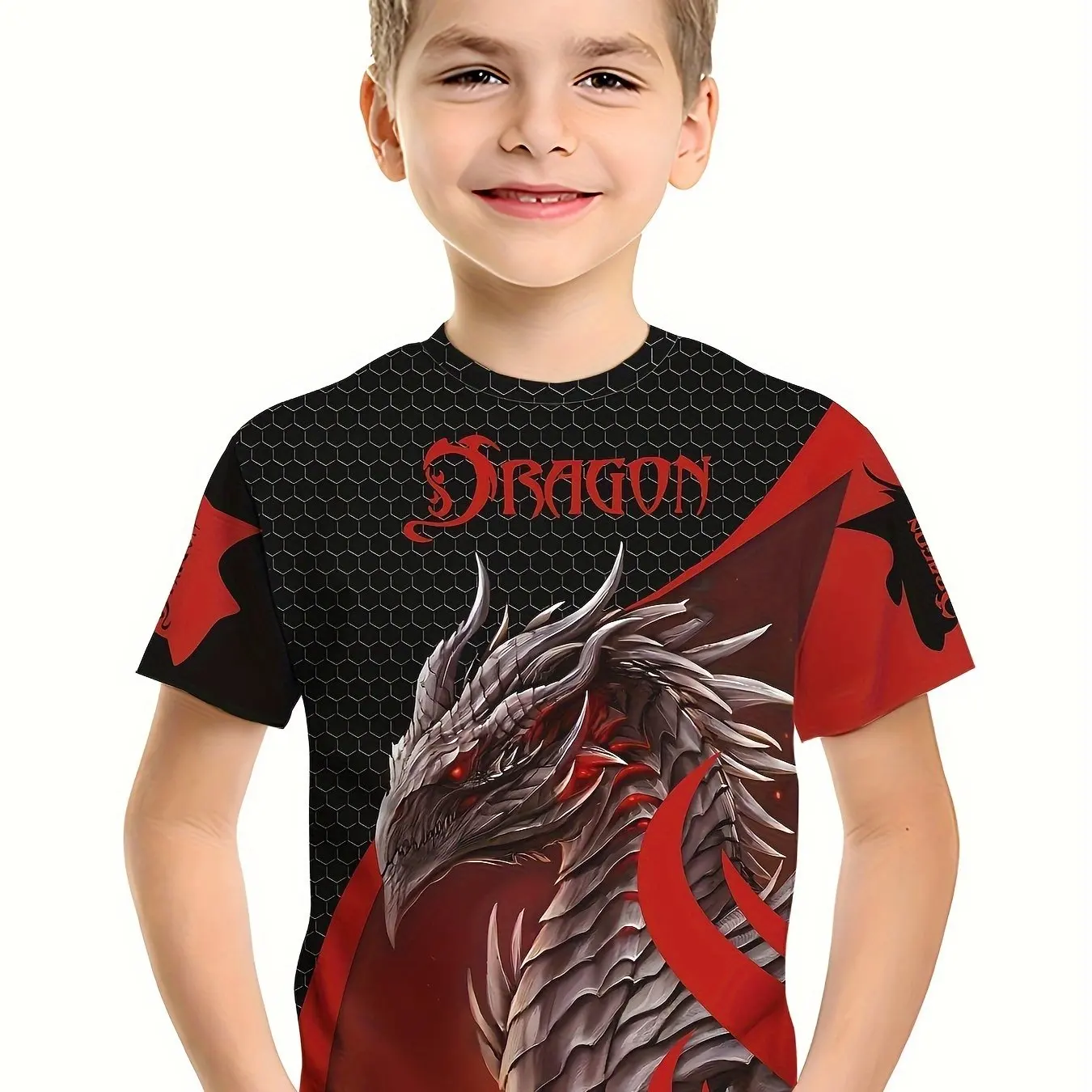 

Children Clothing for Boys Short Sleeve Child T Shirt Stylish Dragon Print Casual Round Neck Girls Summer Clothes Tops Daily Tee