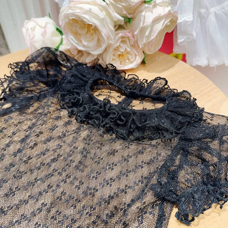 Girls' Short-sleeved Lace Inner Summer Children's Treasure Solid Color Lapel Soft Skin-friendly Versatile Shirt Bottoming Shirt