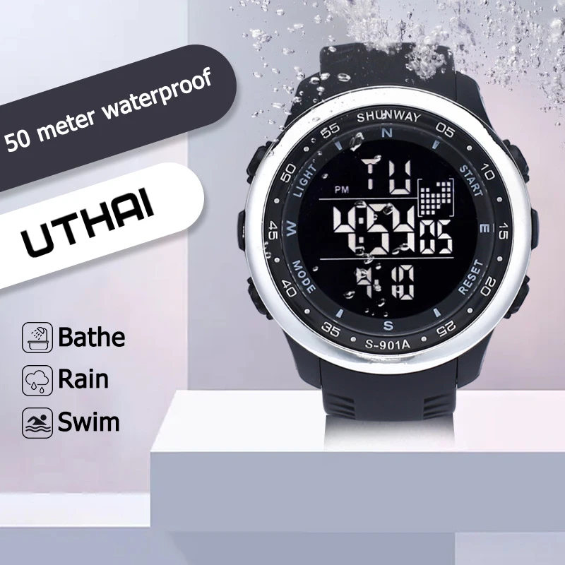 UTHAI CE124 Waterproof Nightlight Alarm Clock Sports Men\'s Electronic Watch Fashion Creativity Multifunctional Electronic Watch