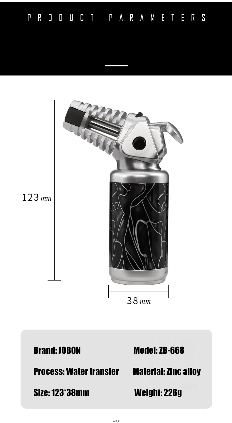 JOBON Strong Flame Gun Lighter Sustainable Flame Ignition  Flame Adjustable Cigar Camping Tool