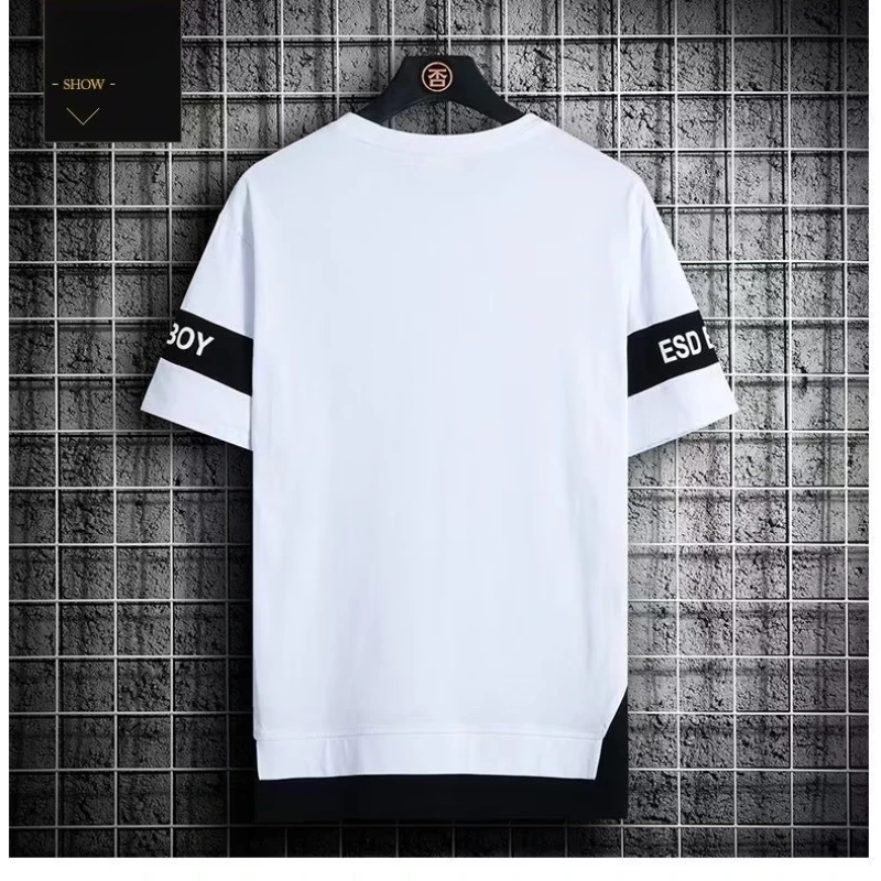 Summer hot selling men\'s short sleeved T-shirt men\'s new casual versatile half sleeved T shirt  trend color blocking top Tshirt