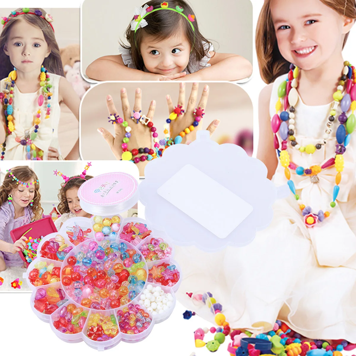 Bead Kids Set Colorful Acrylic Beads For Jewelry Making Craft Diy Bracelet Children Educational Assorted Shapes Patterns