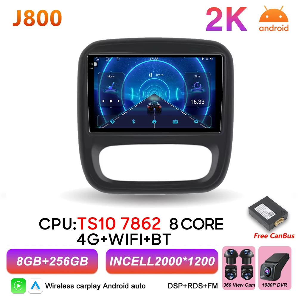 Auto radio Android 16 Carplay voor Renault Trafic 3 Opel Vivaro B 2014 2015 2016 2017 2018 - 2021 Multimedia speler stereo GPS BT - afbeelding 1