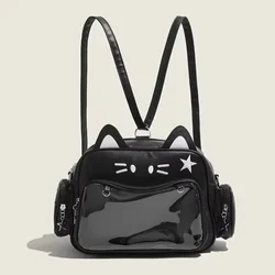 New Y2K Korean Kawaii Cat Ita Bag Cute PU Shoulder Bag Girls Transparent Pocket Harajuku Crossbody Bag Women's Fashion Backpacks