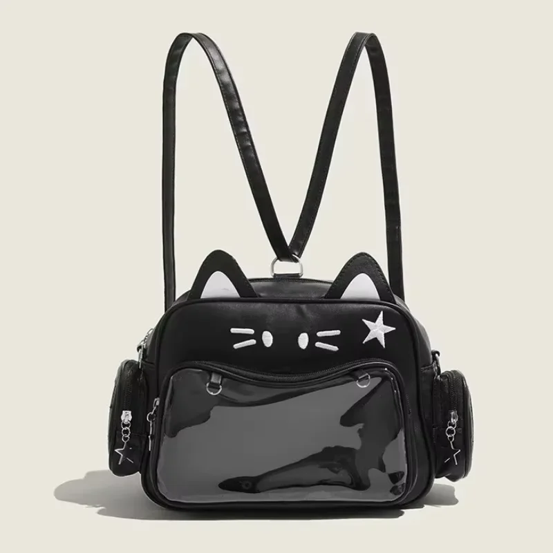 Nowy Y2K Koreański Kawaii Cat Ita Torba Śliczna PU Torba na ramię Dziewczyny Przezroczysta kieszeń Harajuku Crossbody Torba Moda damska Plecaki