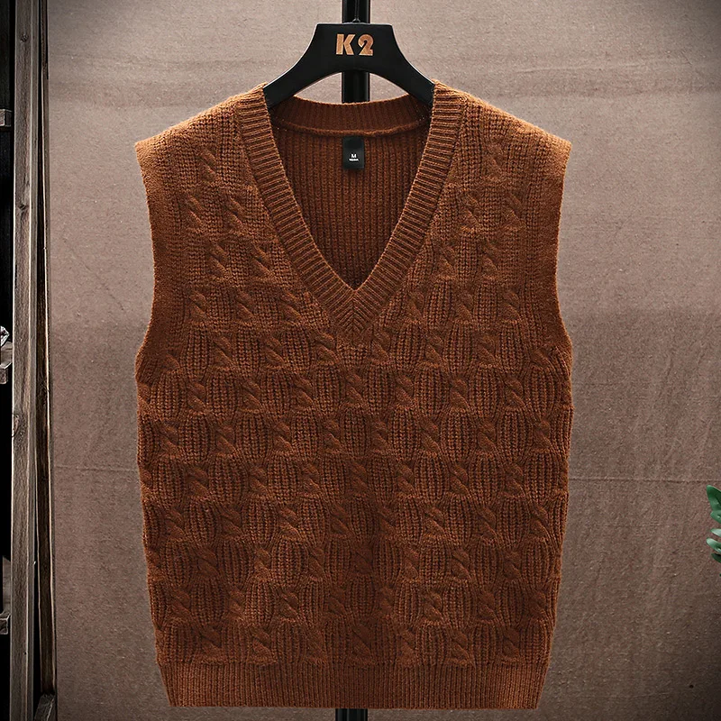 Men's V - Neck Cable Knit Vest | K2 Hanger | Preppy Casual Style | Intricate Pattern | Daily Campus & Leisure Outfits Trend