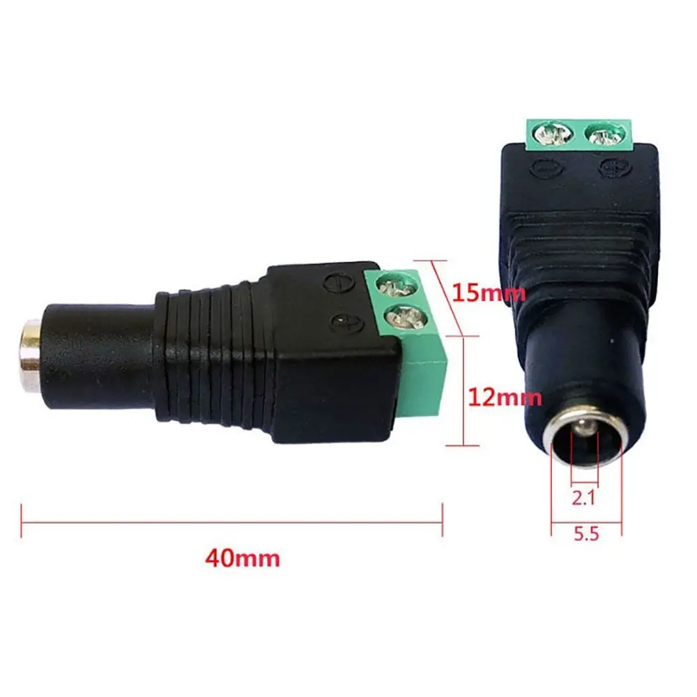 10Pcs Barrel DC Power Plug Adapter 12V Single Color Male Female Socket 2.1*5.5mm for CCTV Camera LED Strip Supply