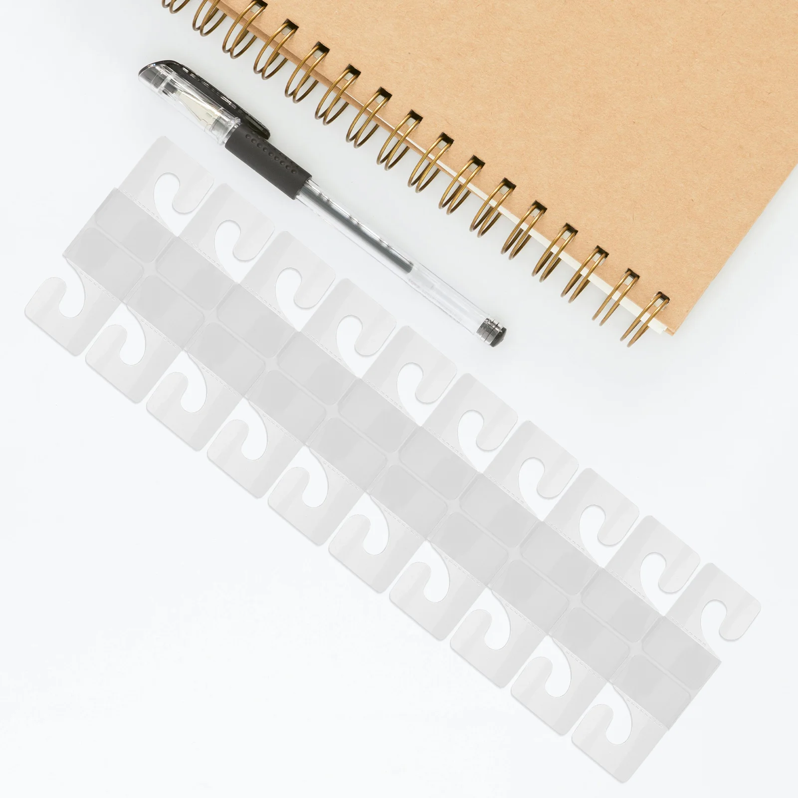 Ganchos transparentes autoadhesivos, pestañas colgantes de plástico para organizar el hogar, oficina, venta al por menor, 100 Uds.