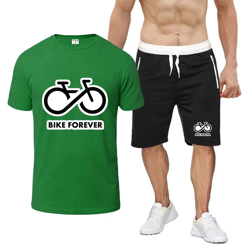 

Bike Forever Printing 2025 Men' Summer New Eight-Color Short-Sleeved Set Comfortable Breathable T-shirt Top + Shorts Sports Suit