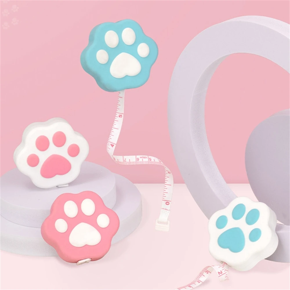 Cute Kitten Paw Shape Body Measure Tape Portable Cartoon Soft Measuring Tape with Lock Pin/Push Button Mini Sewing Tailor Craft