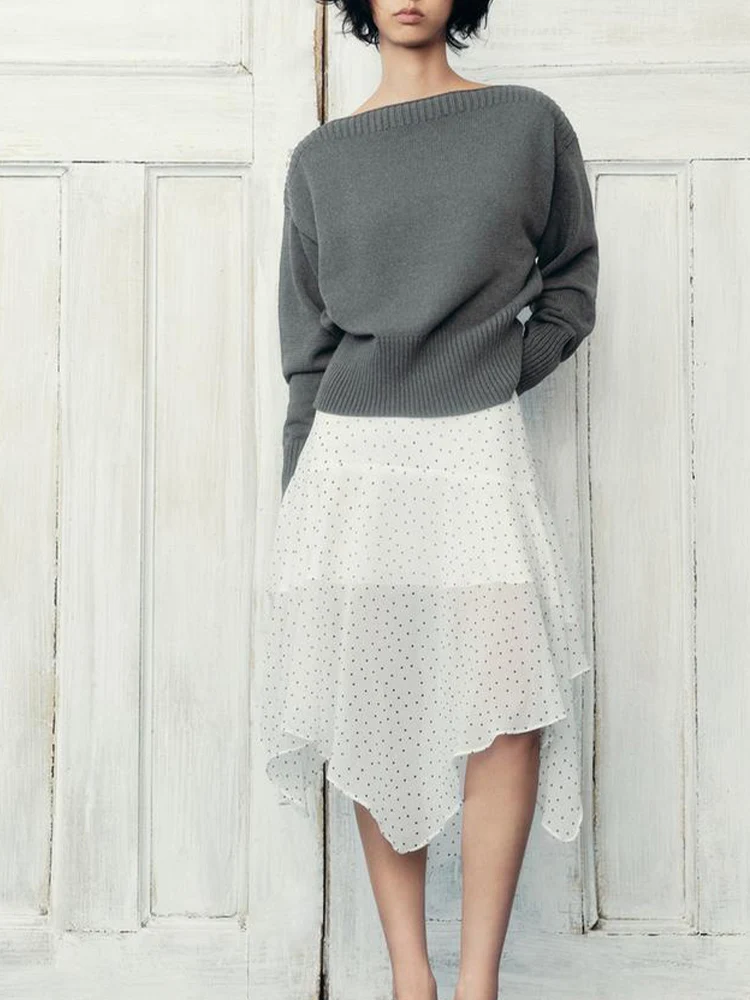 

European and American style autumn new arrivals women's clothing design sense versatile straight collar long sleeve sweater
