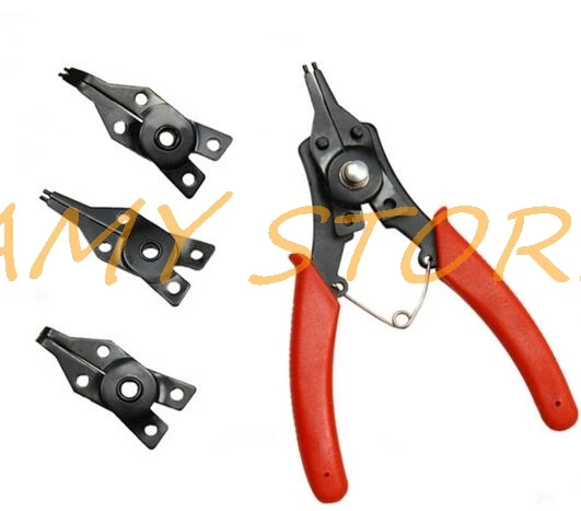 Spring 4 in 1 Snap Ring 45 90 180 degree Tip External Internal Bent Combination Retaining Clip Circlip Plier RemoverSet HandTool