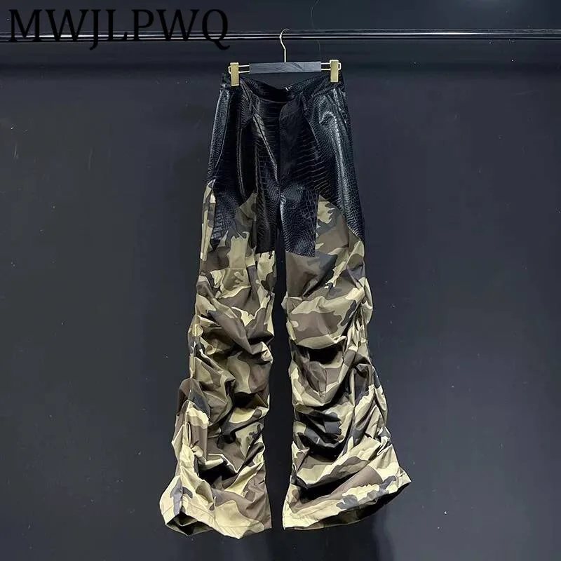 

MWJLPWQ Камуфляжные сращенные мужские брюки-карго High Street Хип-хоп Текстура Нишевый дизайн Boot Cut Свободные повседневные брюки Пара 010897
