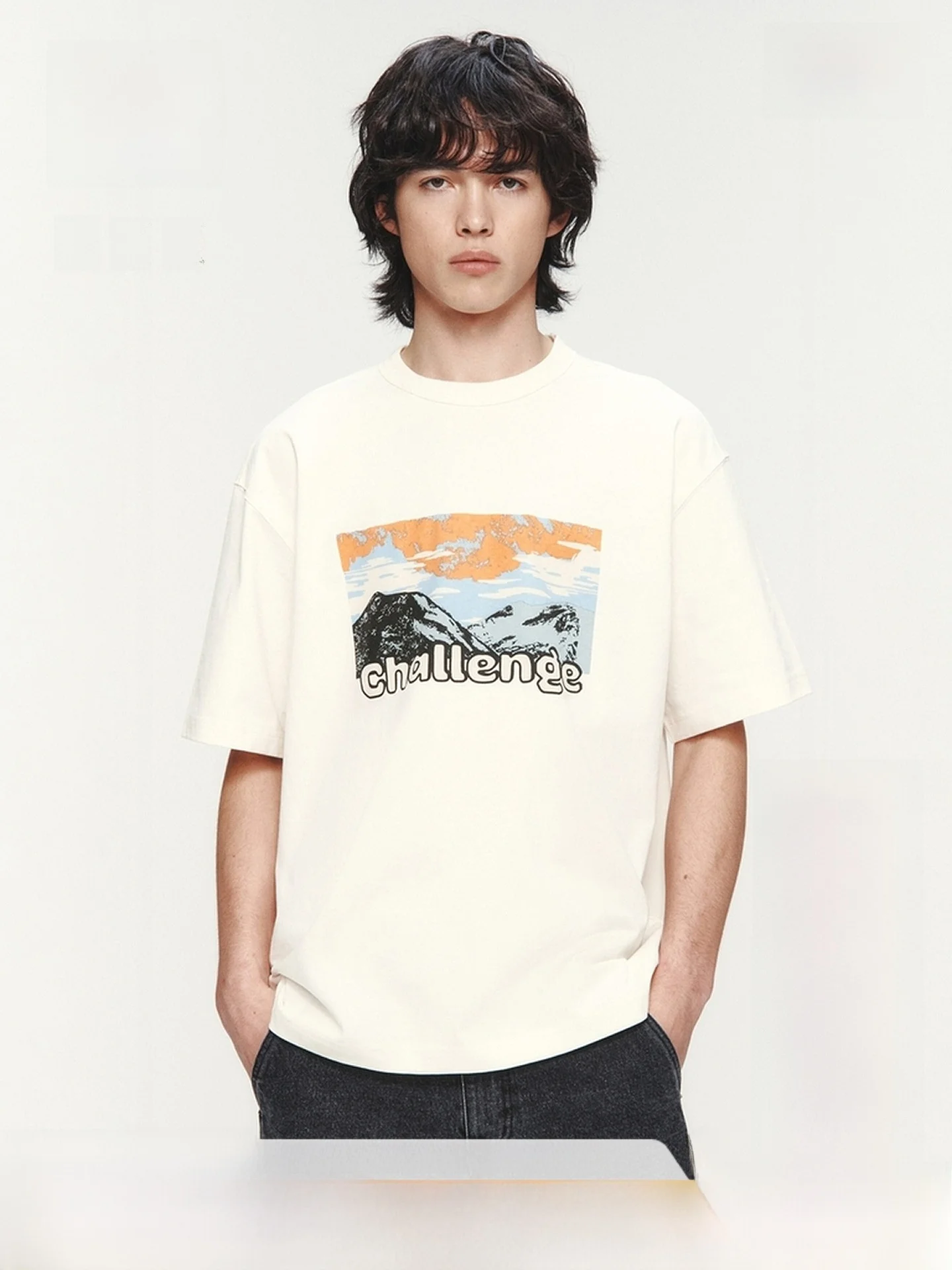 

Мужская футболка свободного кроя с круглым вырезом и коротким рукавом в американском ретро-стиле, весна 2026, H&M, повседневная одежда, хлопок, комфортная футболка