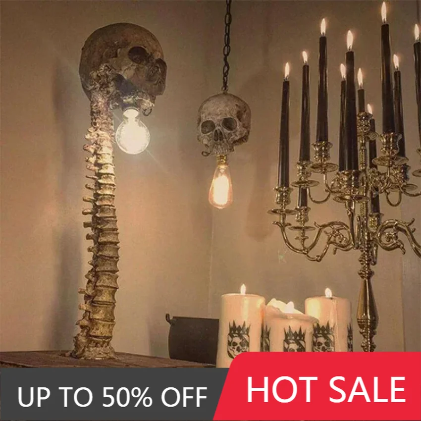 Halloween Ornaments 3D Statue Skull Table Lamps Horror Skeleton Desk Lights Scary Halloween Atmosphere Props Party Home Decors