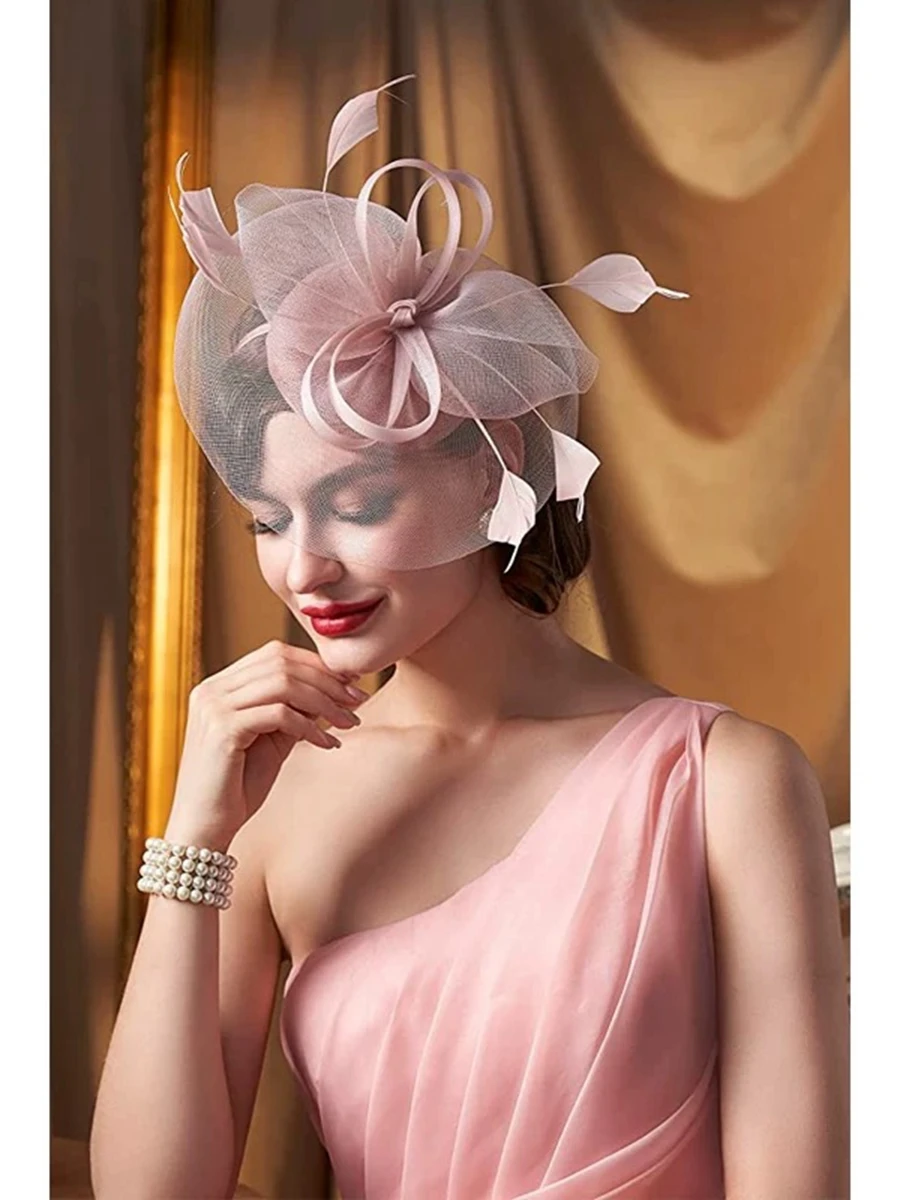 

Смешанные цвета, зеленый, фиолетовый, белый, синий, розовый, сетчатая шляпа с перьями и цветами, головные уборы, женские коктейльные чаепития, шпилька для волос, ленты для волос