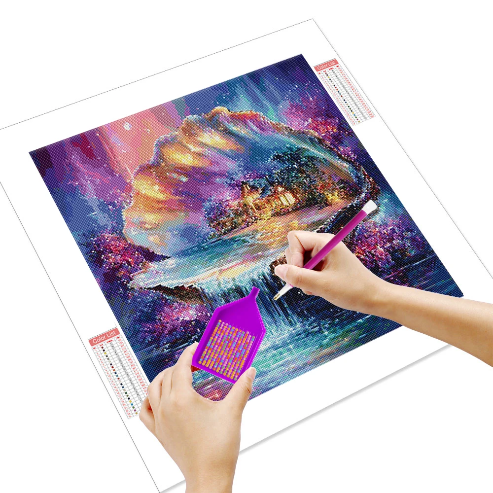 Huacan Full Diamond Painting Shell Waterfall House Diamond Embroidery Landscape Complete Kit Home Decoration