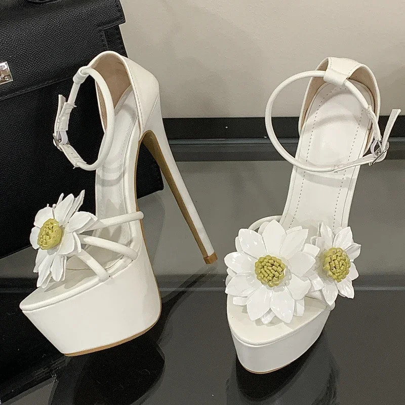 

Aneikeh Summer White Elegance Fashion Party 16CM High Heel Waterproof Platform Women's Sandals Pumps Banquet Prom Shoes