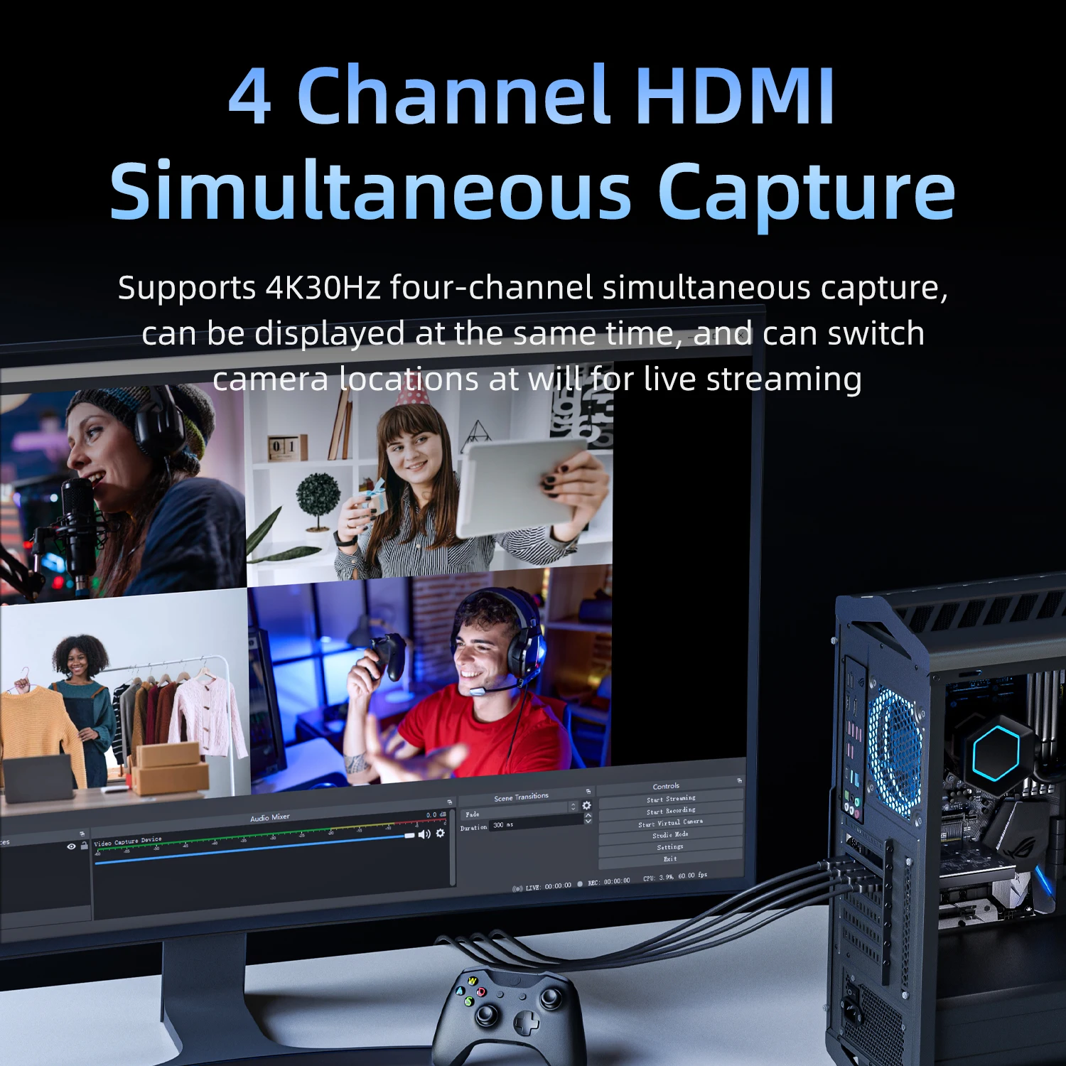 Tarjeta de captura de vídeo HDMI Unisheen UC3540H-4K30 4 canales 4k30 con carcasa Captura de vídeo a computadora