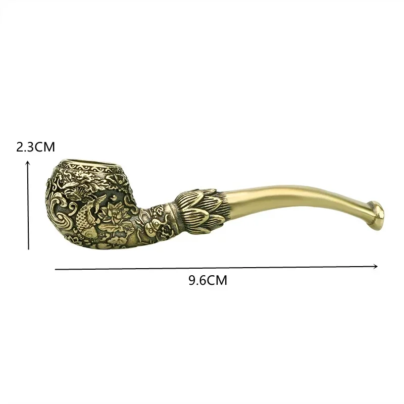 Antique Hand-carved Carp Brass Pipe Copper Cigarette Holder Figurines Miniatures Pipe Ornaments Creative Home Decoration