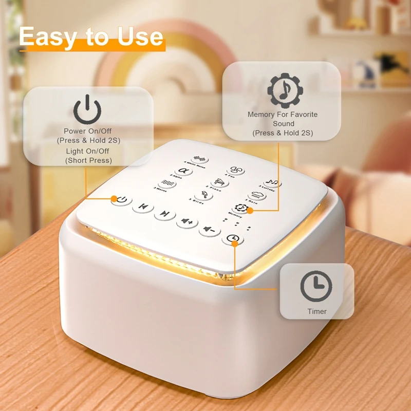 White Noise Machine,Rechargeable Sound Machine For Baby Adults,30 Soothing Sounds And Warm Light For Sleeping Durable